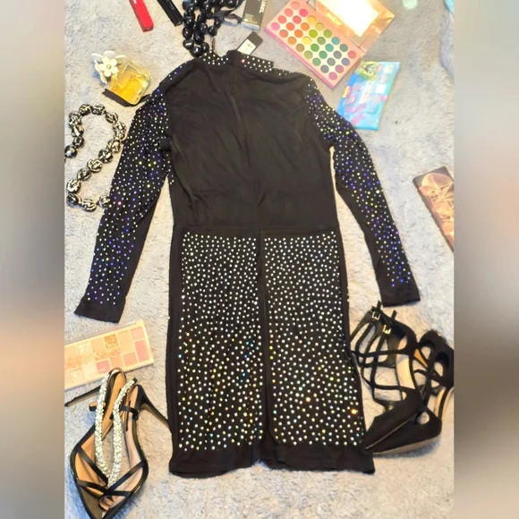 Black long sleeve mesh with shining diamonds all over size Medium - Picture 5 of 8